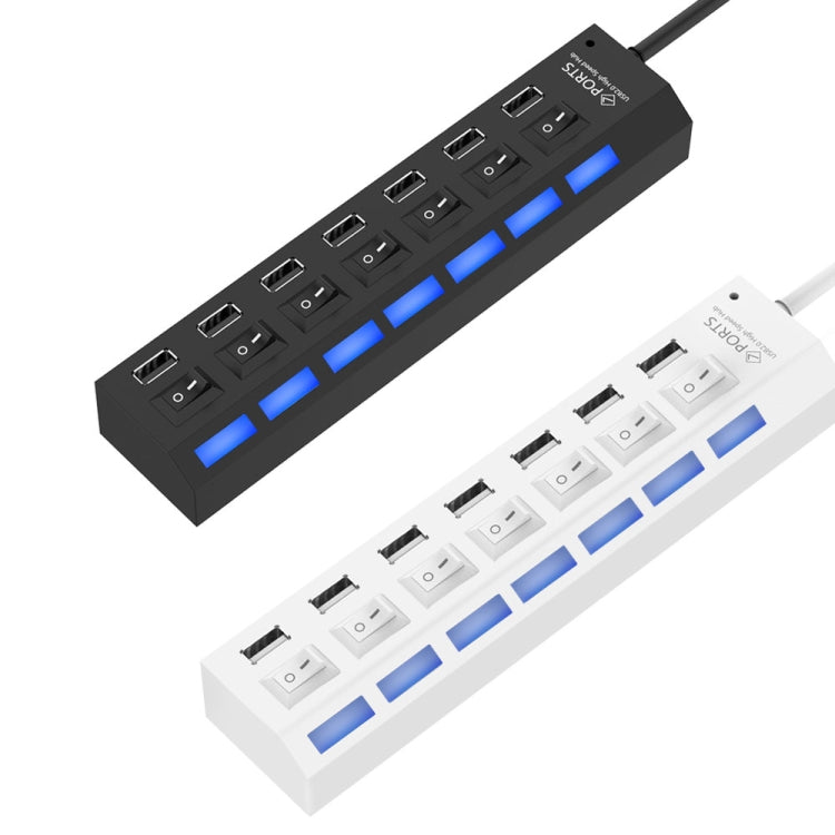 7 Puertos USB Hub 2.0 USB Splitter Alta Velocidad 480Mbps con Interruptor ON/OFF / 7 LEDs, 7 Ports (White), 7 Ports (Black)