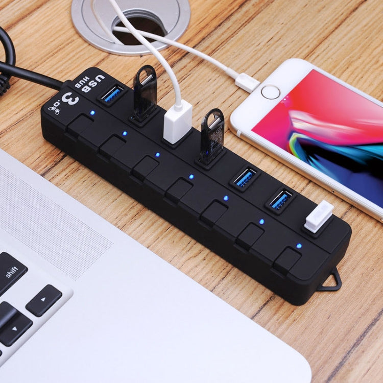 Hub USB 3.0 de 7 puertos con interruptores individuales para cada puerto de transferencia de datos, 7 Ports (White), 7 Ports (Black)