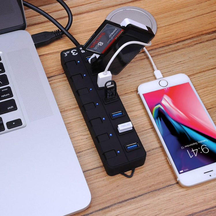 Hub USB 3.0 de 7 puertos con interruptores individuales para cada puerto de transferencia de datos, 7 Ports (White), 7 Ports (Black)