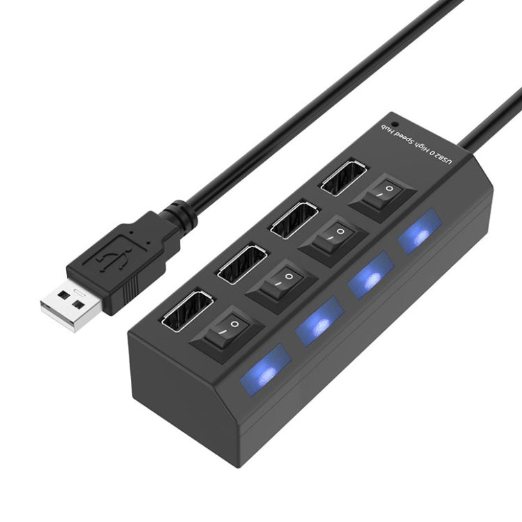 4 puertos USB Hub 2.0 USB Splitter alta velocidad 480Mbps con interruptor ON/OFF, 4 LED, 4 Ports with 4 LED (Black)
