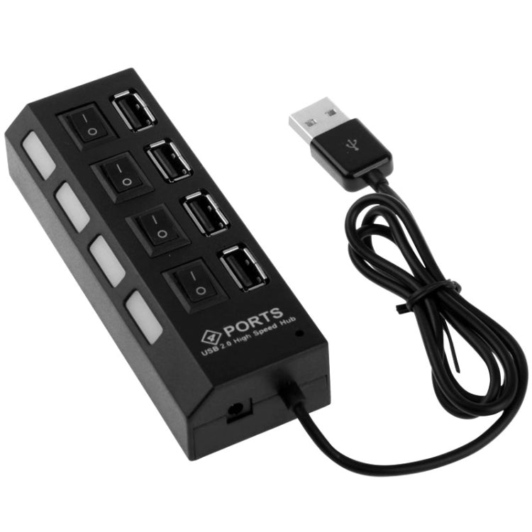 4 puertos USB Hub 2.0 USB Splitter alta velocidad 480Mbps con interruptor ON/OFF, 4 LED, 4 Ports with 4 LED (Black)