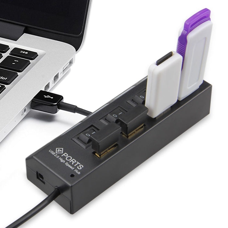 4 puertos USB Hub 2.0 USB Splitter alta velocidad 480Mbps con interruptor ON/OFF, 4 LED, 4 Ports with 4 LED (Black)