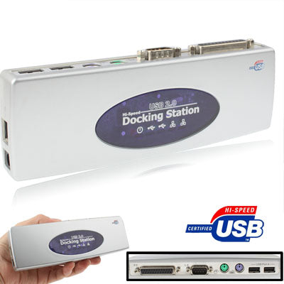 Estación de Acoplamiento USB 2.0 de Alta Velocidad con 8 Puertos (2xUSB 2.0 + Mouse PS2 + Teclado PS2 + RS232 + DB25 + LAN + Upstream),Negro, Docking Station (Silver), Docking Station (Black)
