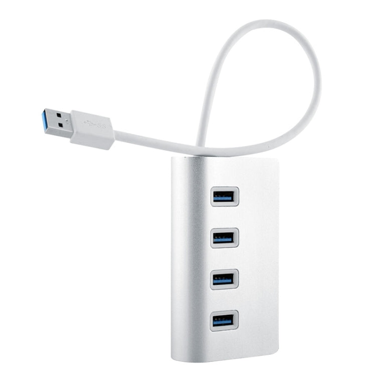 Divisor USB de aluminio portátil HUB de alta velocidad de 5Gbps 4 puertos USB 3.0, compatible con 2TB, 4 Ports (Silver)
