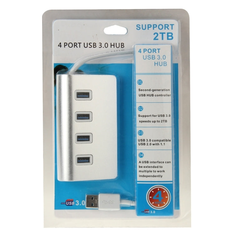 Divisor USB de aluminio portátil HUB de alta velocidad de 5Gbps 4 puertos USB 3.0, compatible con 2TB, 4 Ports (Silver)