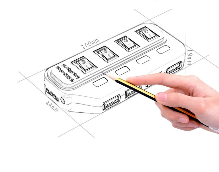 Hub USB 3.0 de 4 puertos con interruptores individuales para cada puerto de transferencia de datos
