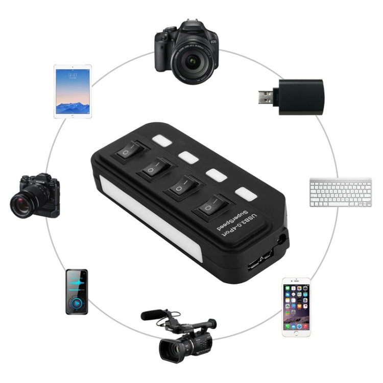 Hub USB 3.0 de 4 puertos con interruptores individuales para cada puerto de transferencia de datos