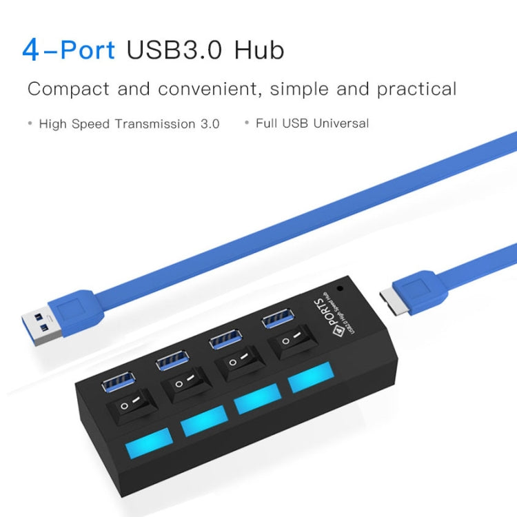 HUB USB 3.0 de 4 puertos, supervelocidad de 5 Gbps, Plug and Play, compatible con 1 TB, 4 Ports (Black), 4 Ports (White)