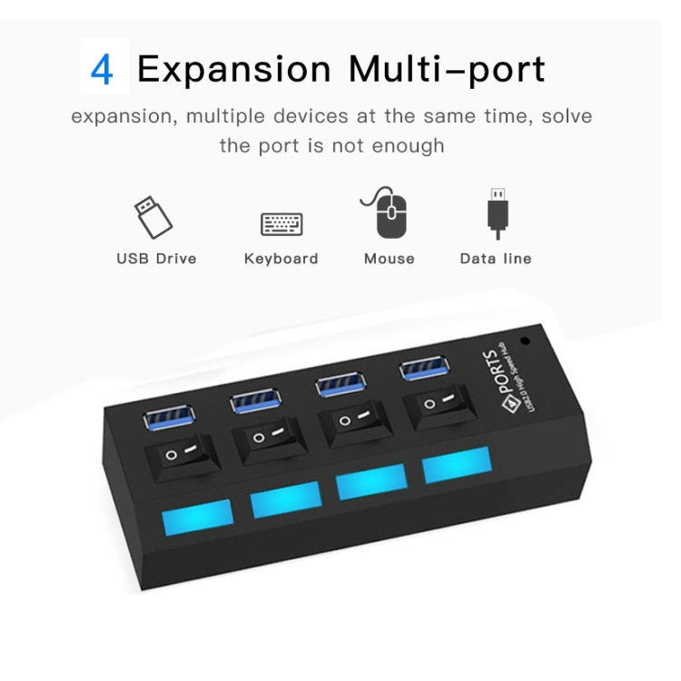 HUB USB 3.0 de 4 puertos, supervelocidad de 5 Gbps, Plug and Play, compatible con 1 TB, 4 Ports (Black), 4 Ports (White)