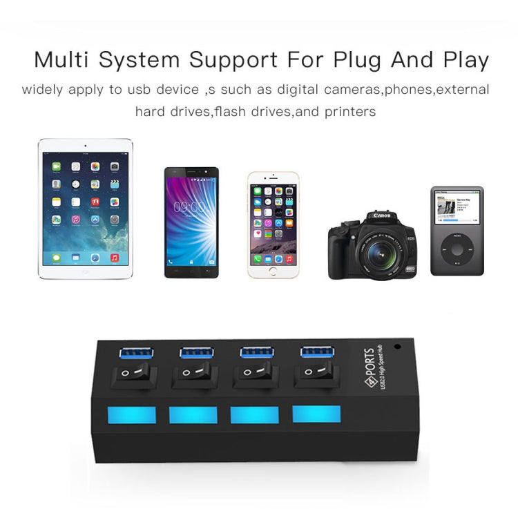 HUB USB 3.0 de 4 puertos, supervelocidad de 5 Gbps, Plug and Play, compatible con 1 TB, 4 Ports (Black), 4 Ports (White)