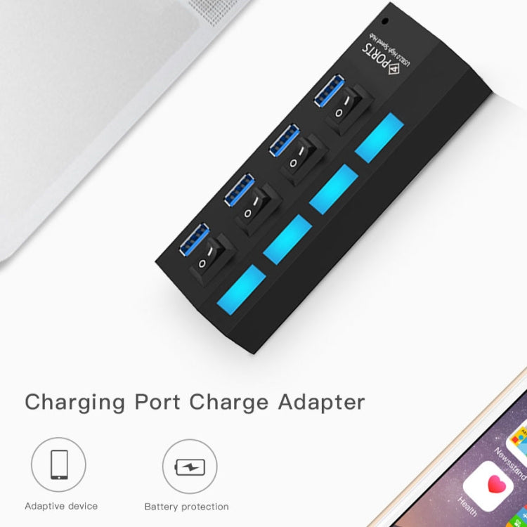 HUB USB 3.0 de 4 puertos, supervelocidad de 5 Gbps, Plug and Play, compatible con 1 TB, 4 Ports (Black), 4 Ports (White)