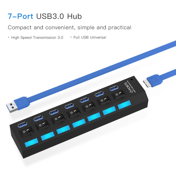 HUB USB 3.0 de 7 puertos, supervelocidad de 5 Gbps, Plug and Play, compatible con 1 TB, 7 Ports (Black), 7 Ports (White)