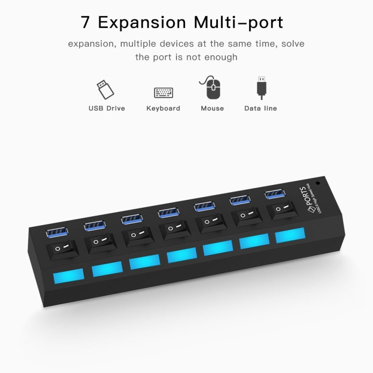 HUB USB 3.0 de 7 puertos, supervelocidad de 5 Gbps, Plug and Play, compatible con 1 TB, 7 Ports (Black), 7 Ports (White)