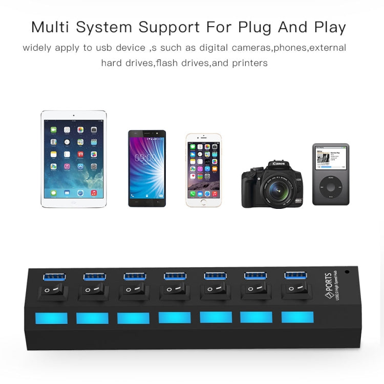 HUB USB 3.0 de 7 puertos, supervelocidad de 5 Gbps, Plug and Play, compatible con 1 TB, 7 Ports (Black), 7 Ports (White)