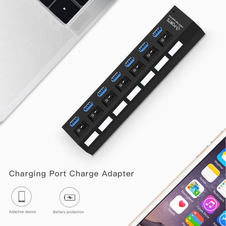 HUB USB 3.0 de 7 puertos, supervelocidad de 5 Gbps, Plug and Play, compatible con 1 TB, 7 Ports (Black), 7 Ports (White)