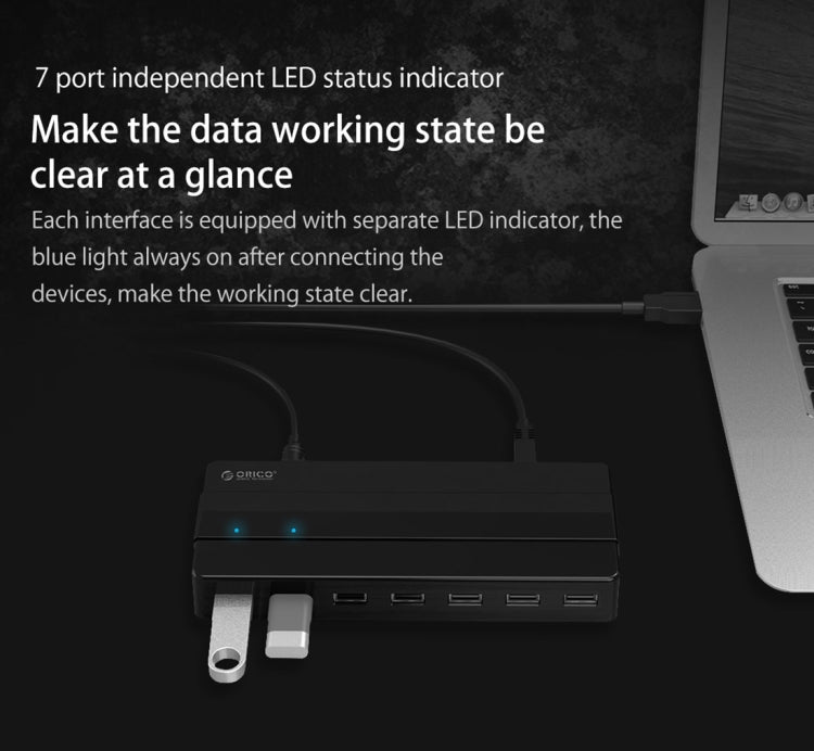 Orico H7928-U2-V1 HUB USB 2.0 de 7 puertos de escritorio con adaptador de corriente, USB 2.0