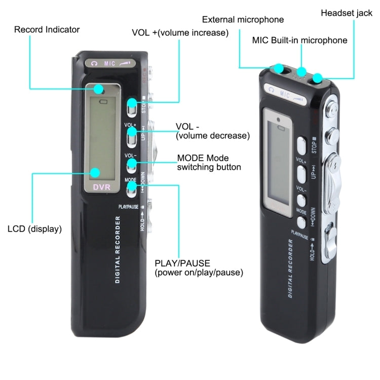 Grabadora de voz digital de 4 GB, reproductor MP3 dictáfono, soporte para grabación telefónica, función VOX (negro)