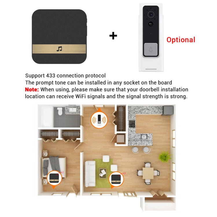 Receptor de timbre B10, 52 campanas, 110dB, herramientas para puerta de casa de bajo consumo de energía, enchufe de EE. UU., CA 90-260V, B10 Gold US Plug, B10 Black US Plug, B10 White US Plug