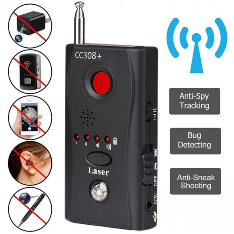 CC308+ Detector de lente de cámara inalámbrico múltiple Señal de onda de radio Detecta buscador de dispositivos RF GSM de rango completo, CC308+