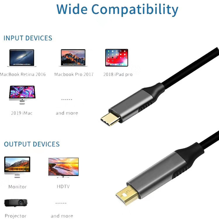 Cable adaptador Mini DisplayPort macho a USB-C / Type-C macho de 1,8 m