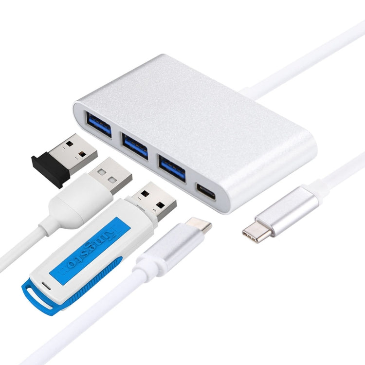 4 en 1 3 puertos USB 3.0 y adaptador divisor de concentrador USB-C / Type-C hembra a USB-C / Type-C macho, 3xUSB 3.0+Type-c