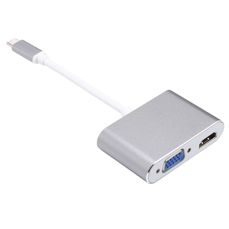 Adaptador divisor de concentrador 2 en 1 VGA y HDMI hembra a USB-C / Type-C macho, VGA+HDMI