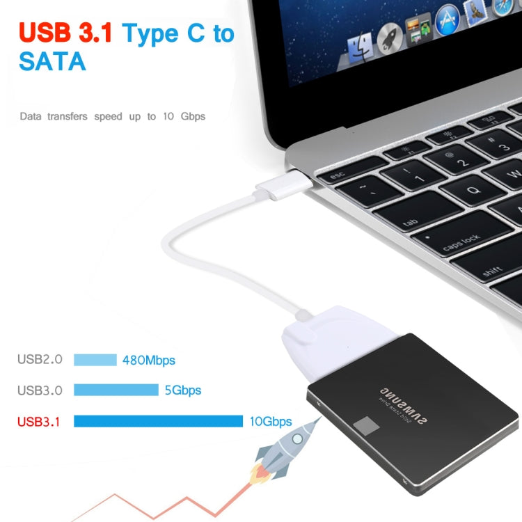 Convertidor de cable adaptador de disco duro USB-C / Type-C a SATA de 22 pines, longitud total: aproximadamente 23 cm