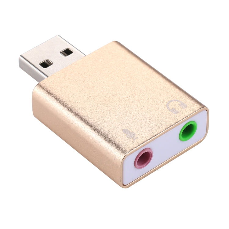 Carcasa de aluminio Conector de 3,5 mm Tarjeta de sonido USB externa HIFI Magic Voice Adaptador de 7.1 canales Unidad gratuita para computadora, escritorio, parlantes, auriculares, micrófono, Aluminum 7.1 Channel Gold
