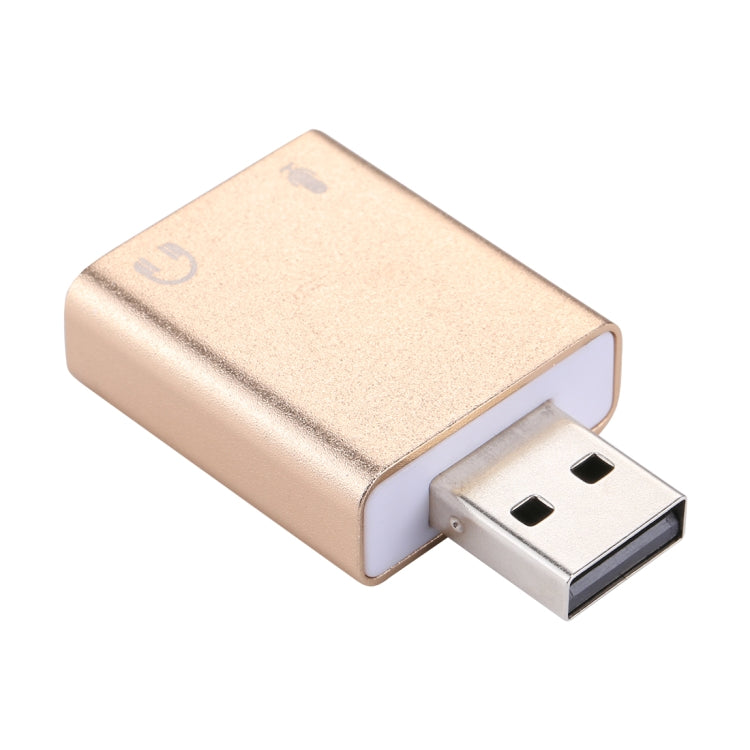 Carcasa de aluminio Conector de 3,5 mm Tarjeta de sonido USB externa HIFI Magic Voice Adaptador de 7.1 canales Unidad gratuita para computadora, escritorio, parlantes, auriculares, micrófono, Aluminum 7.1 Channel Gold