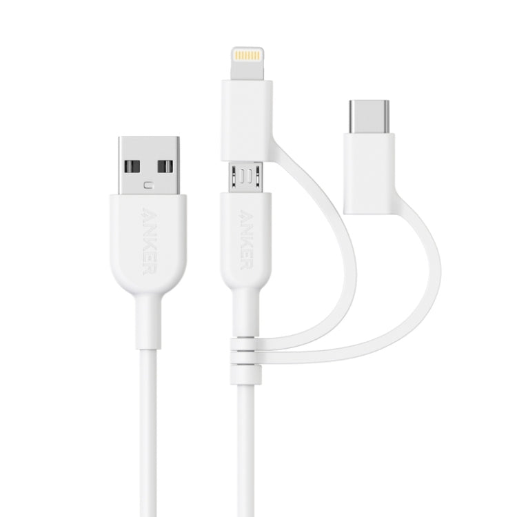 ANKER 3 en 1 8 pines + Micro USB + USB-C / Tipo-C Cable de datos certificado MFI