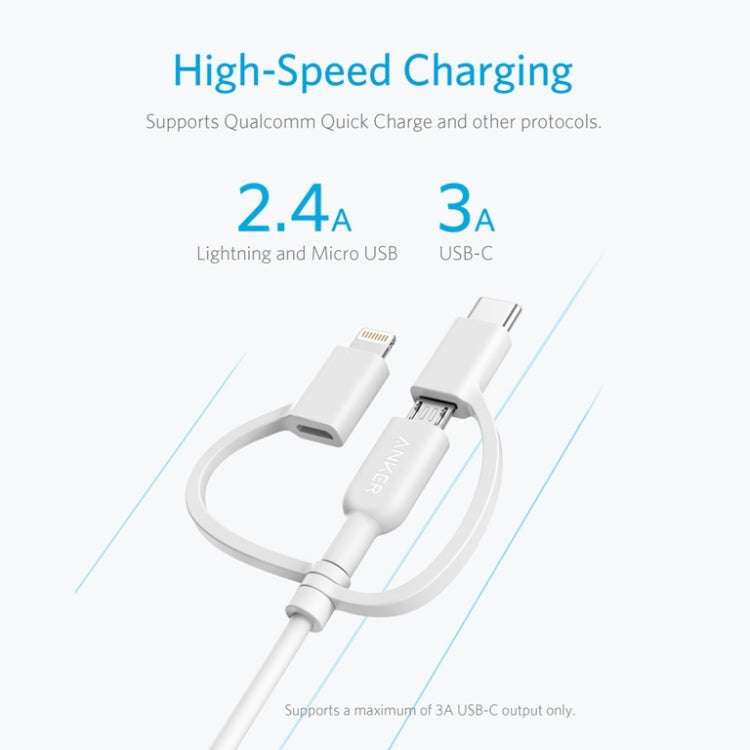 ANKER 3 en 1 8 pines + Micro USB + USB-C / Tipo-C Cable de datos certificado MFI