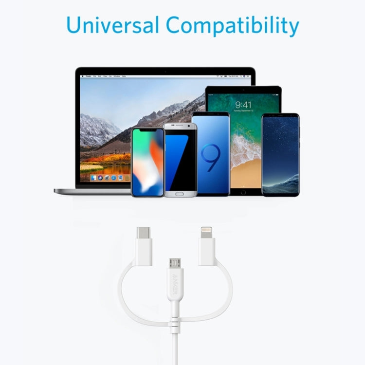 ANKER 3 en 1 8 pines + Micro USB + USB-C / Tipo-C Cable de datos certificado MFI