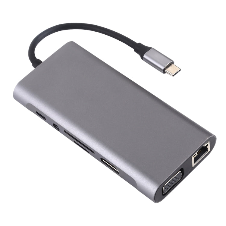 11 en 1 VGA + Puerto LAN + 4 x USB 3.0 + Tarjeta SD / TF + HDMI + Puerto de Audio + Adaptador USB-C / Type-C Hembra a USB-C / Type-C HUB, 11 Ports to Type-C