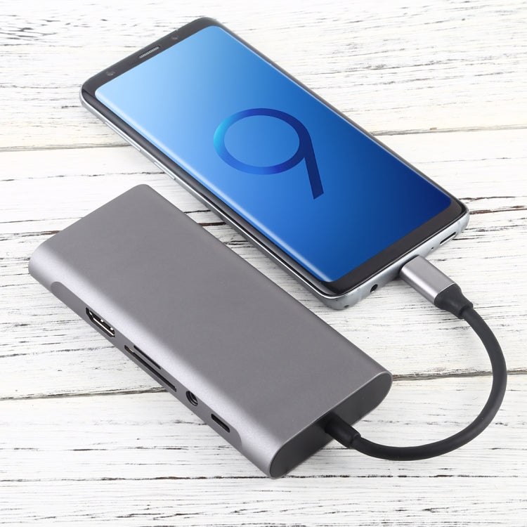 11 en 1 VGA + Puerto LAN + 4 x USB 3.0 + Tarjeta SD / TF + HDMI + Puerto de Audio + Adaptador USB-C / Type-C Hembra a USB-C / Type-C HUB, 11 Ports to Type-C