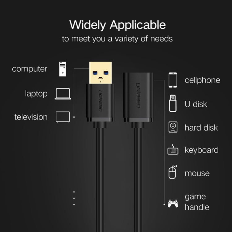 Ugreen 3m USB 3.0 macho a hembra Cable de extensión de transmisión de súper velocidad de sincronización de datos, Length: 3m