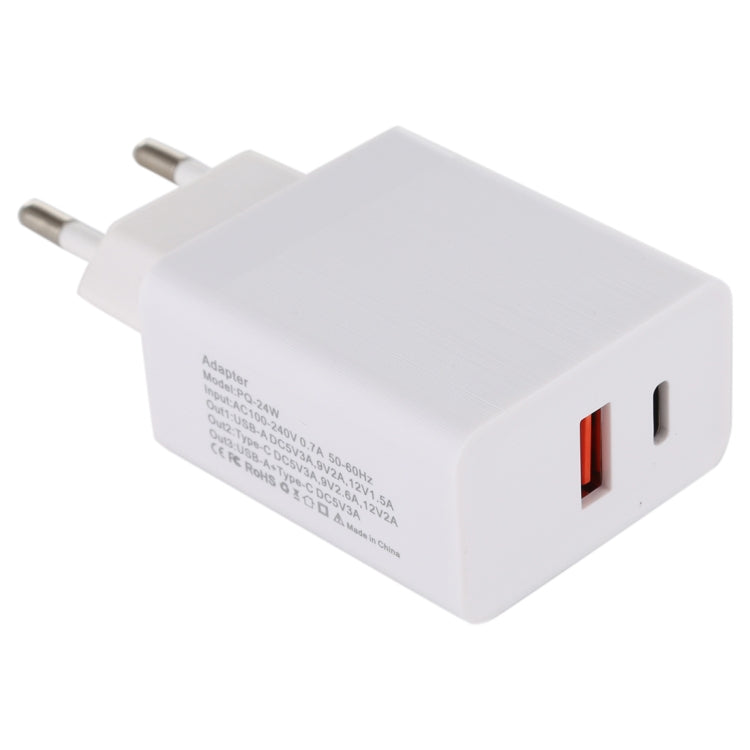 24W PD + QC3.0 Cargador rápido Adaptador de corriente Adaptador de enchufe Enchufe de la UE, 24W EU Plug
