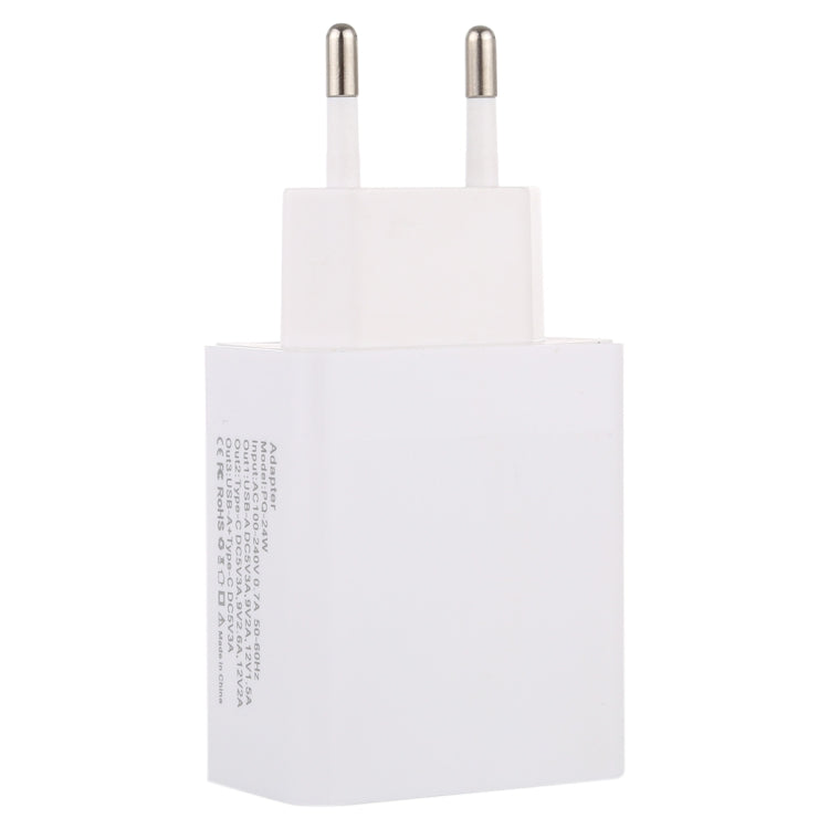 24W PD + QC3.0 Cargador rápido Adaptador de corriente Adaptador de enchufe Enchufe de la UE, 24W EU Plug
