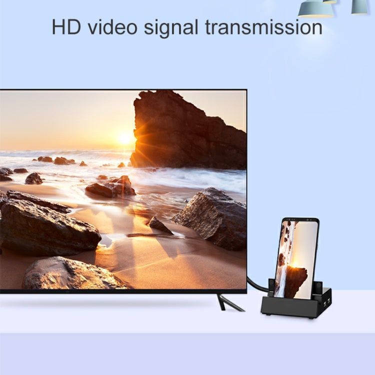 V105 USB-C / Type-C a USB 2.0 x 3 + USB-C / Type-C + HDMI + Puerto de audio + Lector de tarjetas SD / TF Soporte para teléfono multifunción Estación de acoplamiento HUB