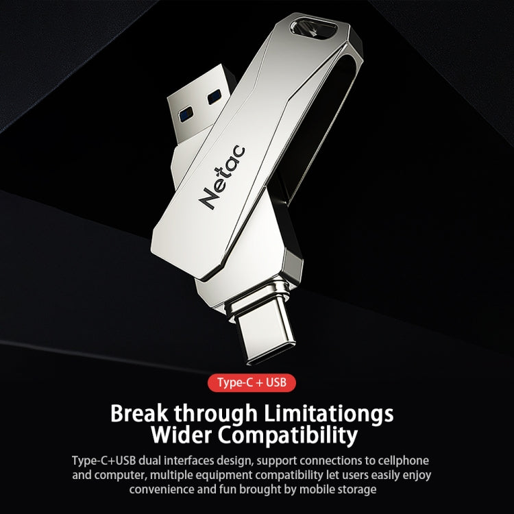 Netac U782C 128GB USB-C / Type-C + USB 3.0 Unidad flash de aleación de zinc con rotación de 360 grados OTG U Disk, 128GB