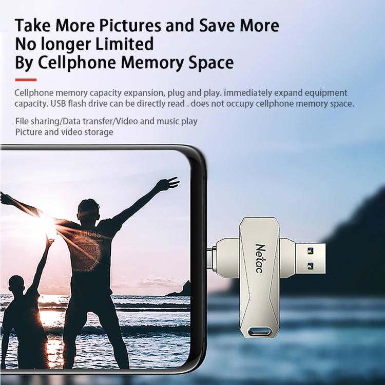 Netac U782C 128GB USB-C / Type-C + USB 3.0 Unidad flash de aleación de zinc con rotación de 360 grados OTG U Disk, 128GB