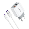 awei PD4 20W PD Type-C + QC 3.0 Interfaz USB Cargador de viaje de carga rápida con cable de datos, enchufe de la UE
