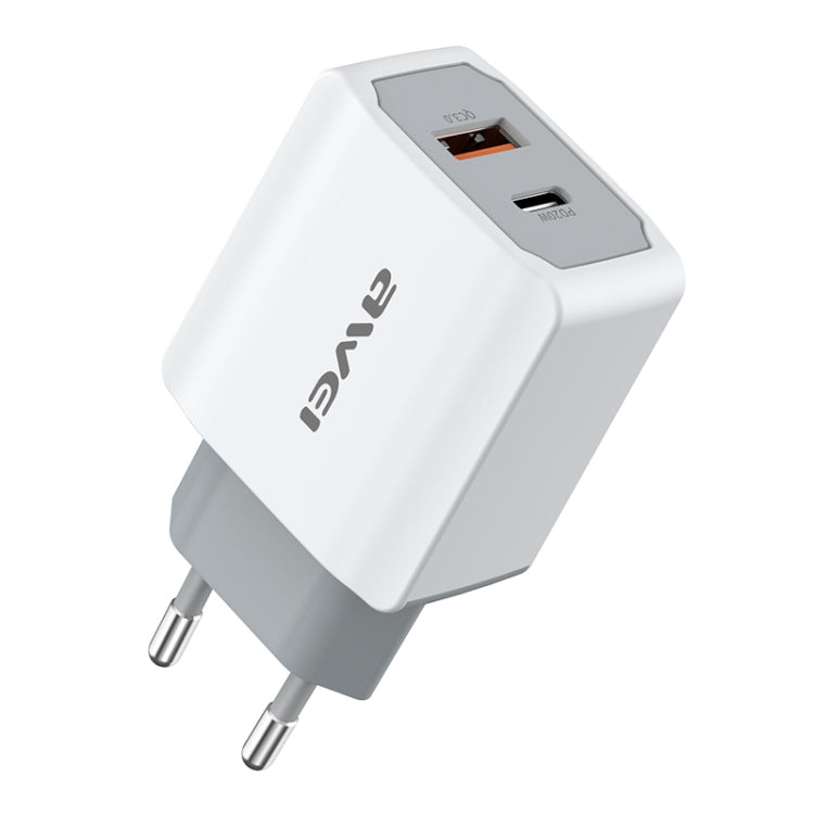 awei PD4 20W PD Type-C + QC 3.0 Interfaz USB Cargador de viaje de carga rápida con cable de datos, enchufe de la UE