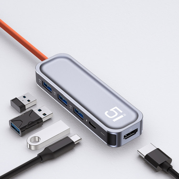 ROCK RT16 5 en 1 Tipo-C / USB-C a HDMI + 4 USB 3.0 Estación de acoplamiento multifunción Convertidor HUB Base de expansión, RT16