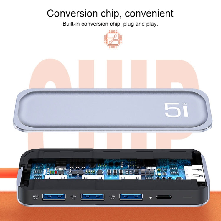 ROCK RT16 5 en 1 Tipo-C / USB-C a HDMI + 4 USB 3.0 Estación de acoplamiento multifunción Convertidor HUB Base de expansión, RT16