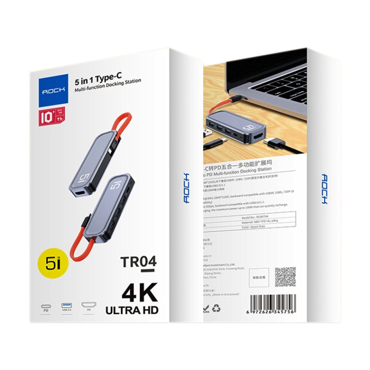 ROCK RT16 5 en 1 Tipo-C / USB-C a HDMI + 4 USB 3.0 Estación de acoplamiento multifunción Convertidor HUB Base de expansión, RT16