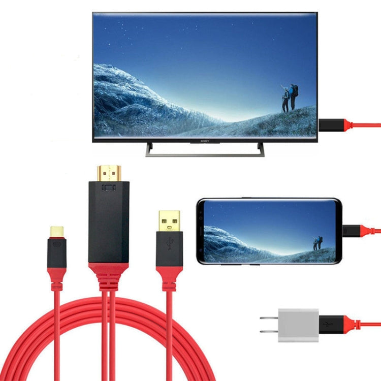 Interfaz de fuente de alimentación USB 2 en 1 USB-C / Type-C + a cable de video HDMI Ultra HD 4K x 2K, longitud: 2 m, Red USB Power Supply Interface