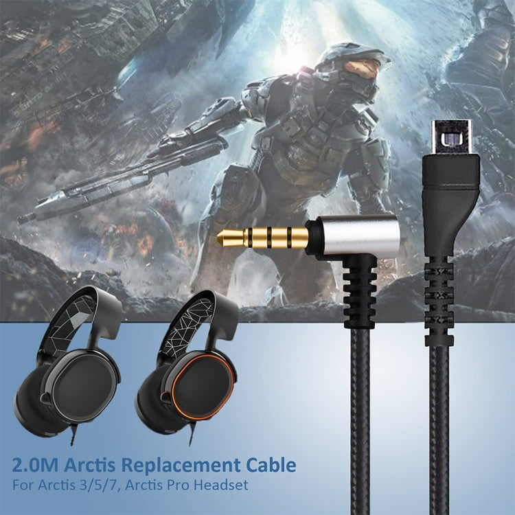 ZS0135 para cable de audio para auriculares SteelSeries Arctis 3/5/7, longitud del cable: 2 m, Audio Cable Black, Audio Cable Silver
