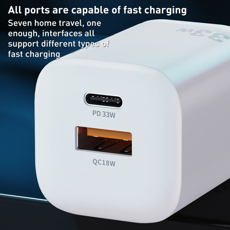 Cargador rápido WK WP-U140 33W Power Series USB + USB-C/Type-C, especificaciones: enchufe de EE. UU., 33W US Plug