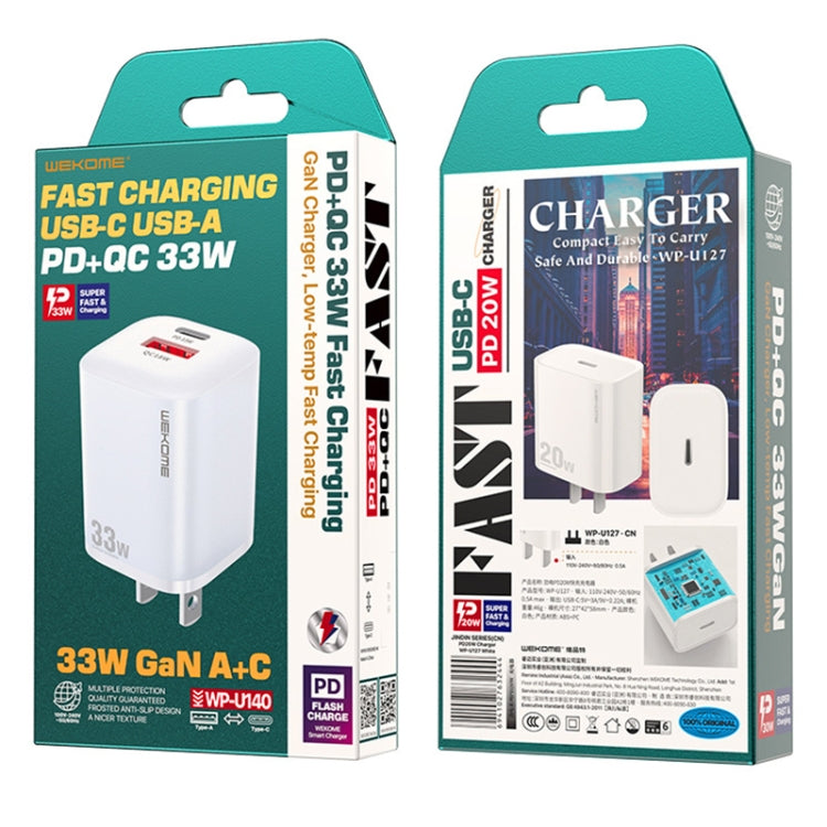 Cargador rápido WK WP-U140 33W Power Series USB + USB-C/Type-C, especificaciones: enchufe de EE. UU., 33W US Plug