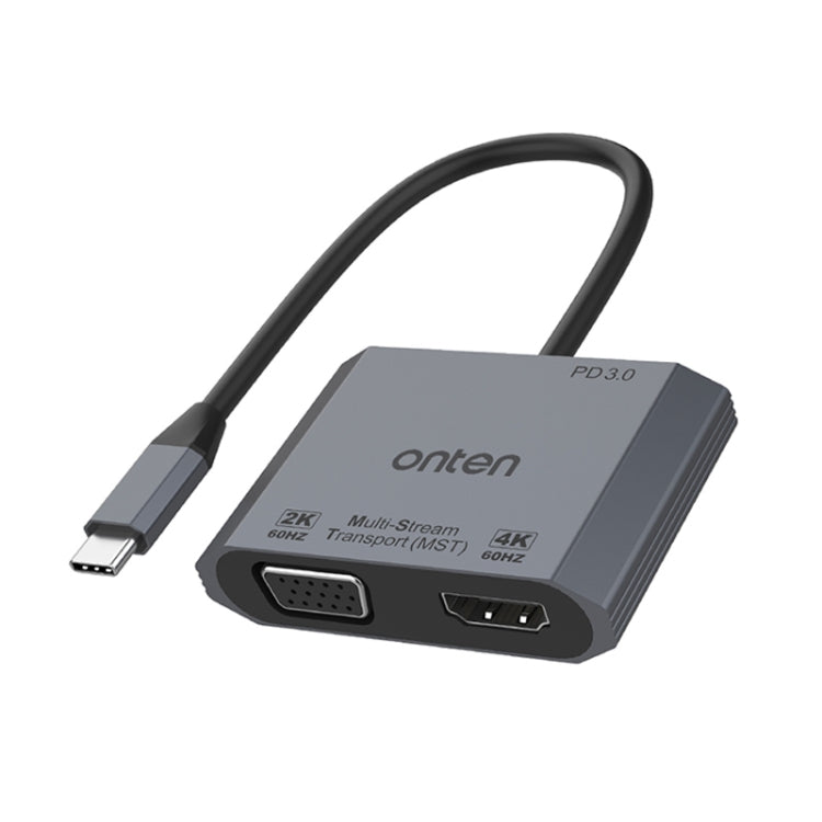 Onten M205 3 en 1 Tipo-C a HDMI+VGA+PD Convertidor de vídeo de carga rápida, M205